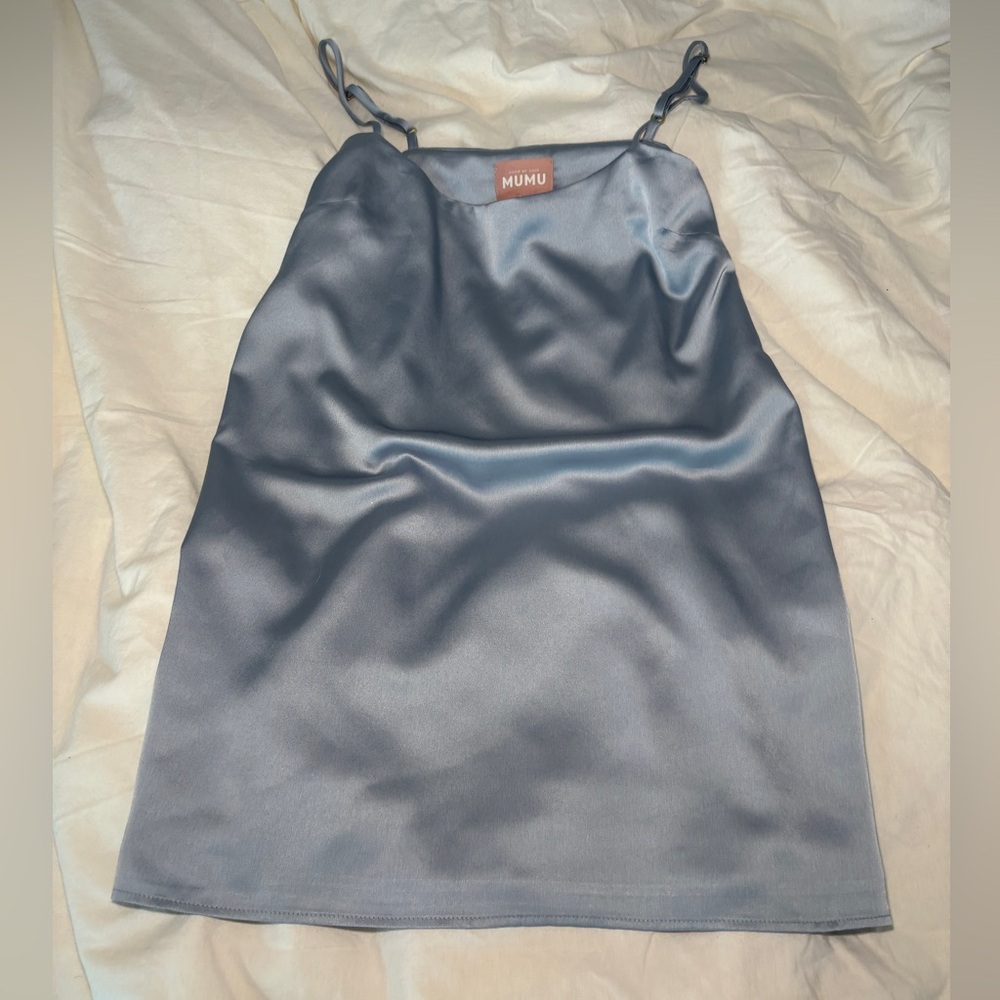 Show Me Your MuMu Steel Blue Satin Dress boxy fit